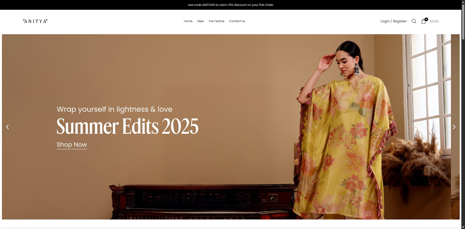 House of Anitya fashion storefront screenshot